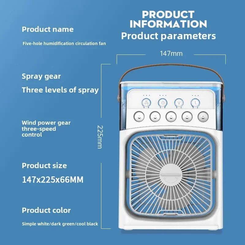 Ventilateur Électrique 3-en-1 : Veilleuse LED, Humidificateur et Diffuseur de Brume