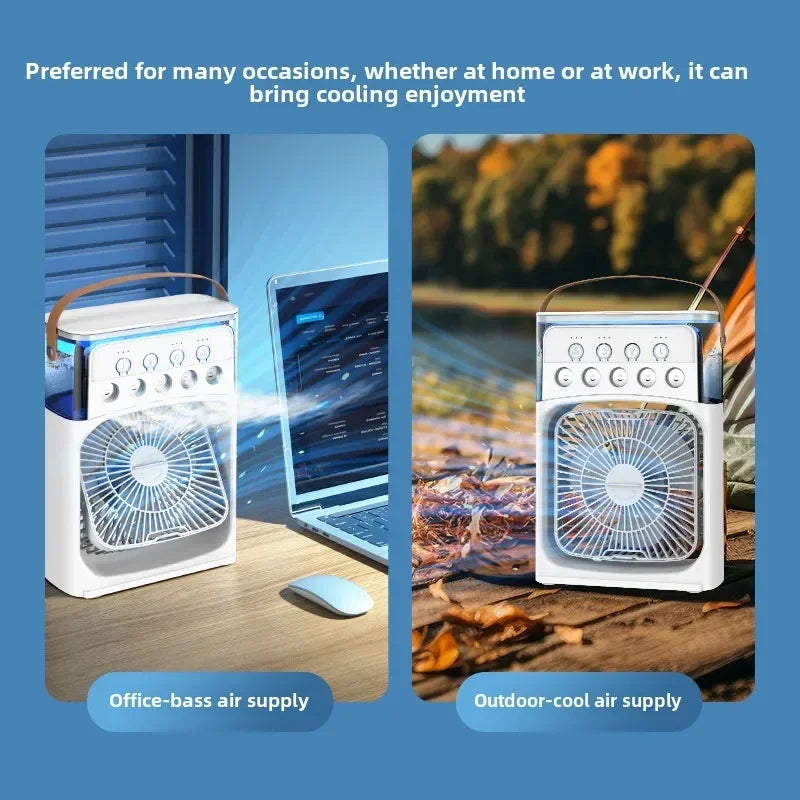 Ventilateur Électrique 3-en-1 : Veilleuse LED, Humidificateur et Diffuseur de Brume