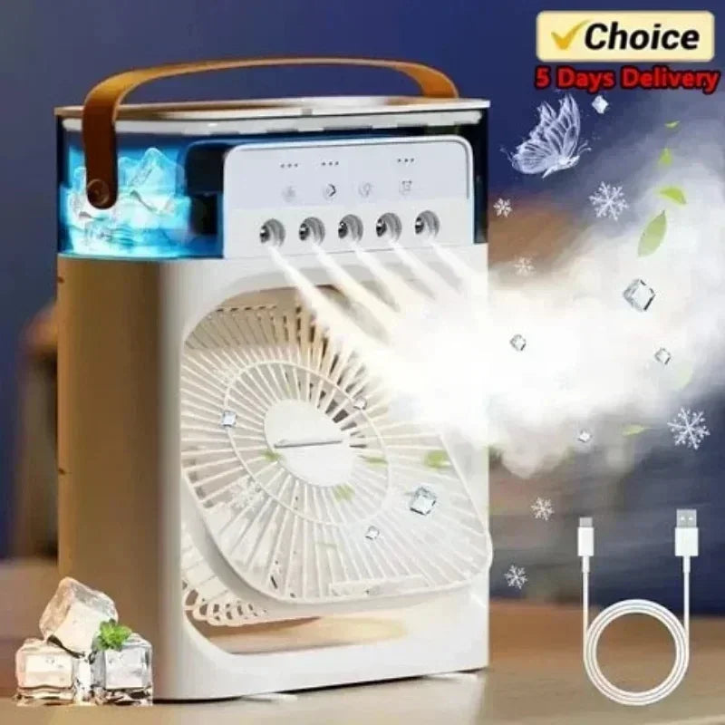 Ventilateur Électrique 3-en-1 : Veilleuse LED, Humidificateur et Diffuseur de Brume