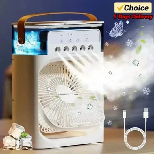 Ventilateur Électrique 3-en-1 : Veilleuse LED, Humidificateur et Diffuseur de Brume