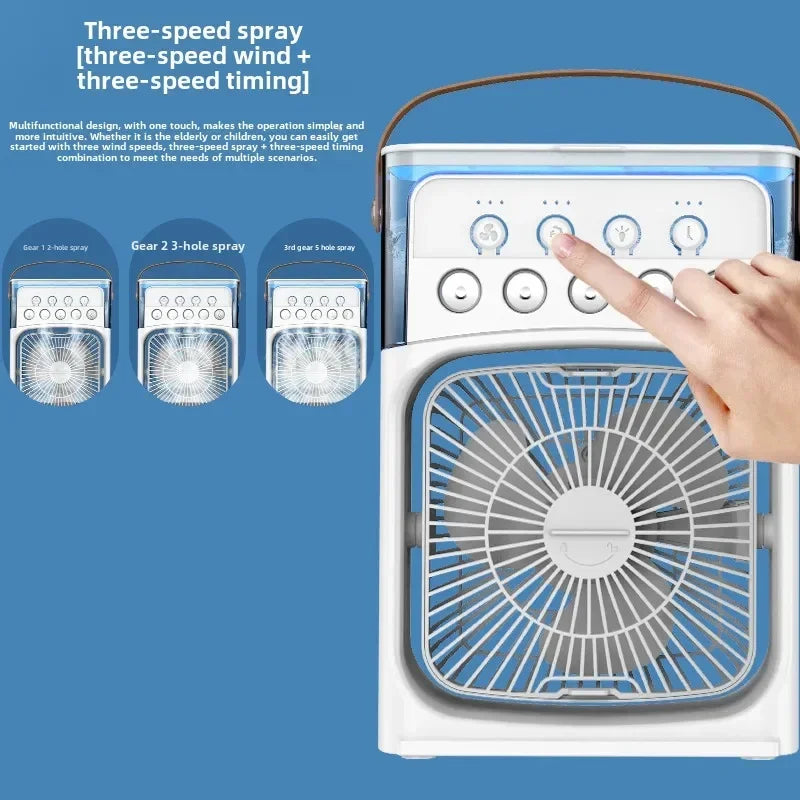 Ventilateur Électrique 3-en-1 : Veilleuse LED, Humidificateur et Diffuseur de Brume