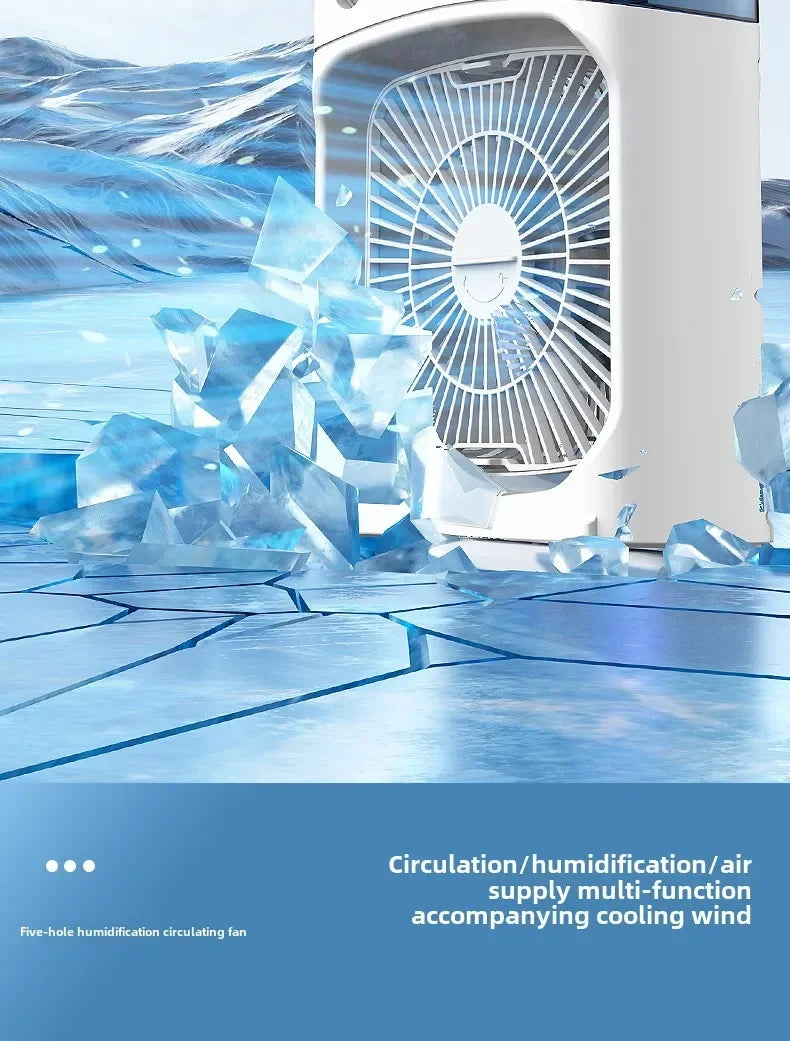 Ventilateur Électrique 3-en-1 : Veilleuse LED, Humidificateur et Diffuseur de Brume