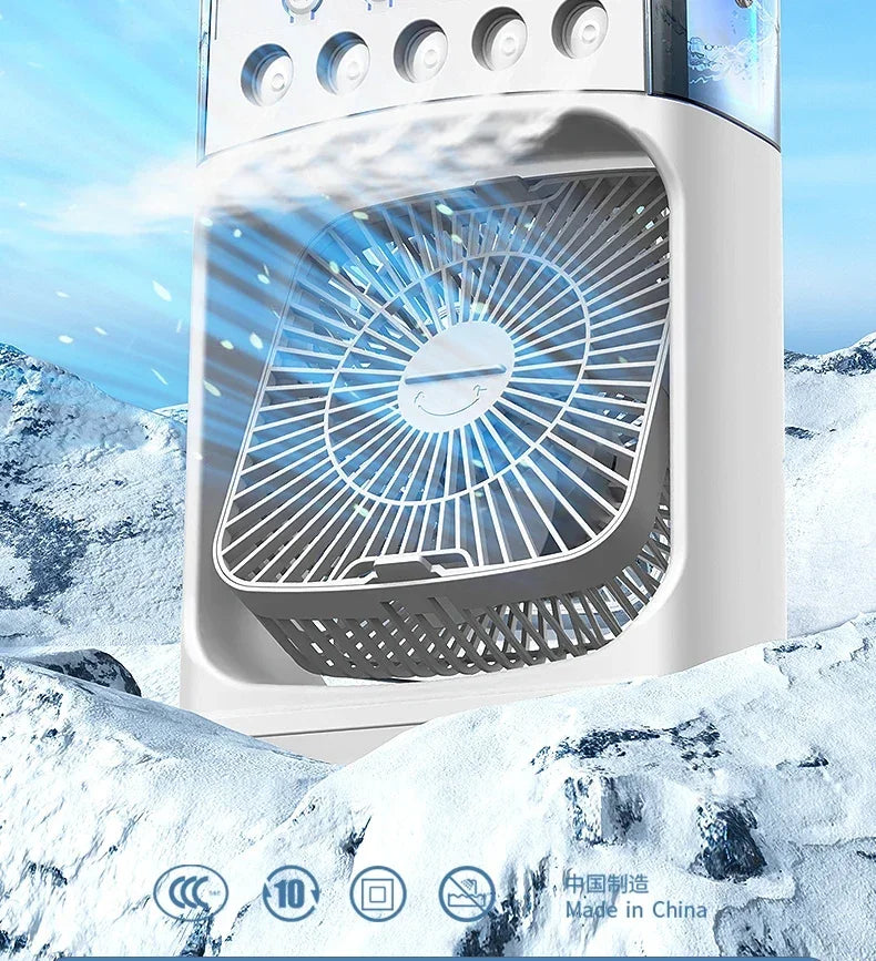 Ventilateur Électrique 3-en-1 : Veilleuse LED, Humidificateur et Diffuseur de Brume
