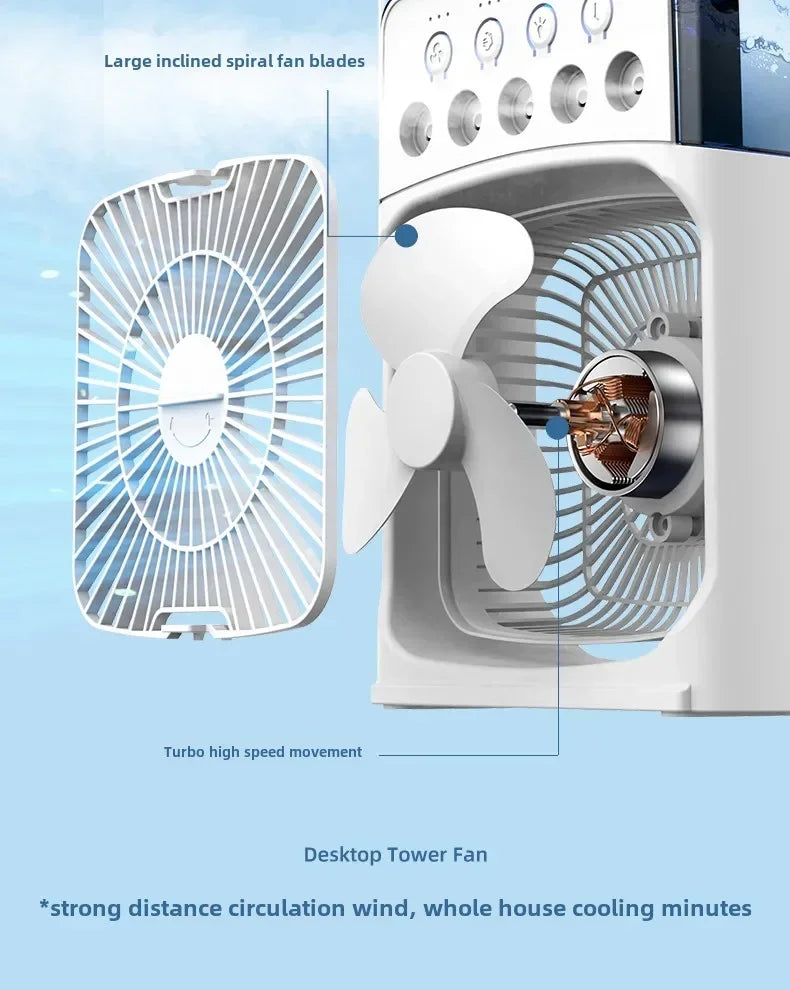 Ventilateur Électrique 3-en-1 : Veilleuse LED, Humidificateur et Diffuseur de Brume